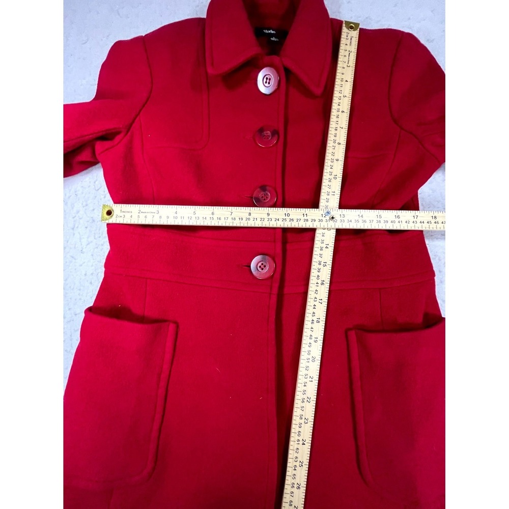 Studio Y Long Overcoat Womens Large Red Wool Blend Button Front Winter Jacket - Picture 8 of 10